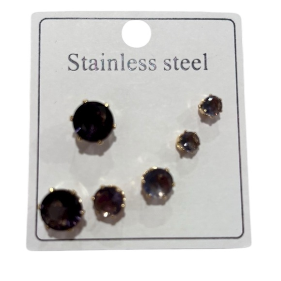 Elegant Stainless Steel Stud Earrings Set. Multiple colors. Gold Tone setting. - Picture 2 of 5